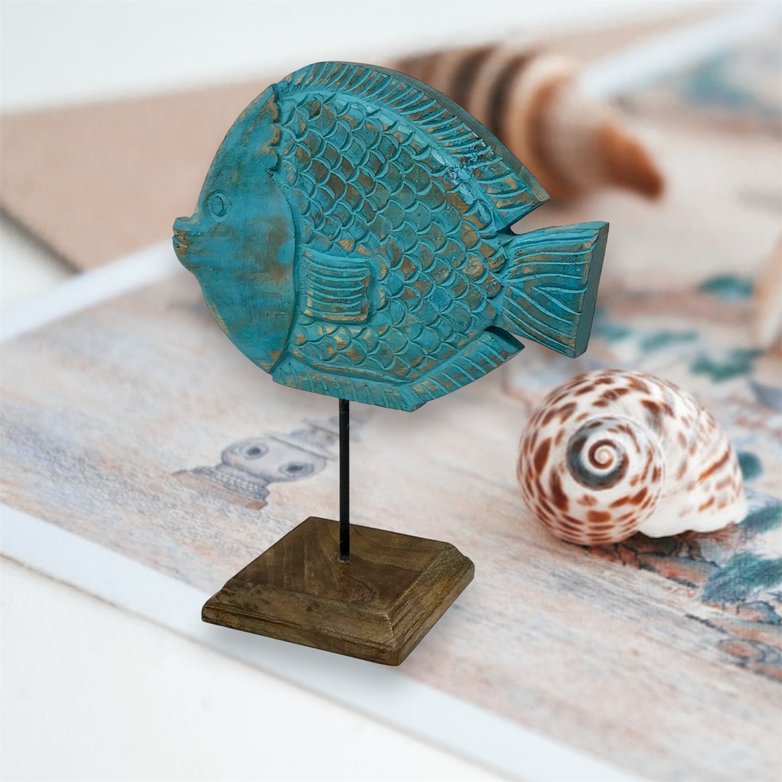 Polly Puffer Fish on Stand-Turquiose Wash